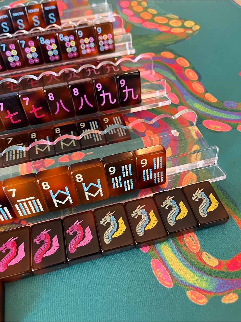 Mahjong Tile Set w/ Tile Bag and Dice, Tortoise Design Similar to Woodlands Joy - Picture 8 of 13